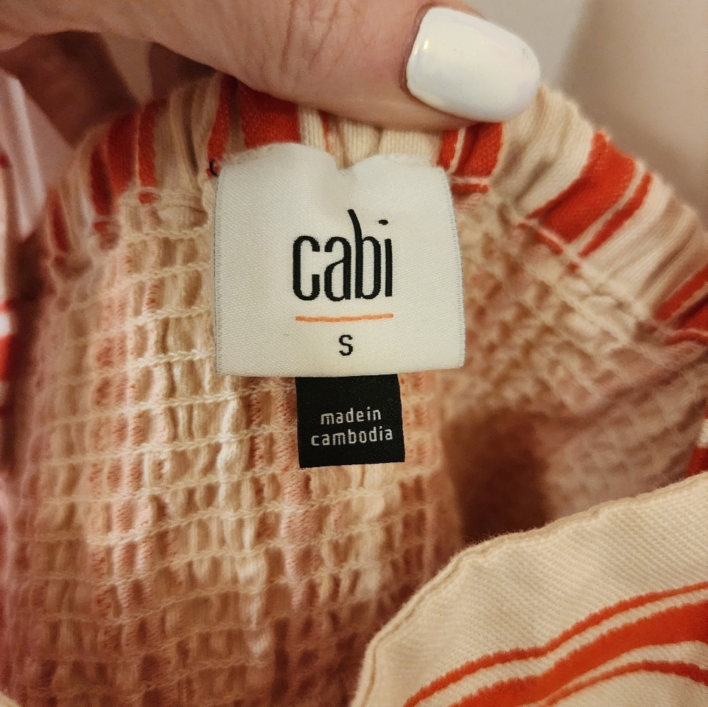 Cabi Orange & White Striped Tie Strap Top Size Small - Picture 2 of 4